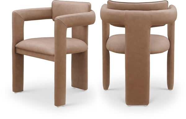 Meridian Furniture Brenda Fully Upholstered Armchair Plush Padded Seating for Modern Dining and Living Rooms Brown Vegan Leather 11085Brown-C