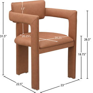 Meridian Furniture Brenda Fully Upholstered Armchair Plush Padded Seating for Modern Dining and Living Rooms Cognac Vegan Leather 11085Cognac-C