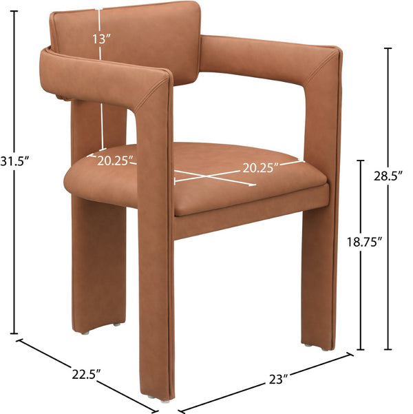 Meridian Furniture Brenda Fully Upholstered Armchair Plush Padded Seating for Modern Dining and Living Rooms Cognac Vegan Leather 11085Cognac-C