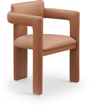 Meridian Furniture Brenda Fully Upholstered Armchair Plush Padded Seating for Modern Dining and Living Rooms Cognac Vegan Leather 11085Cognac-C
