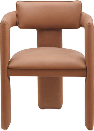 Meridian Furniture Brenda Fully Upholstered Armchair Plush Padded Seating for Modern Dining and Living Rooms Cognac Vegan Leather 11085Cognac-C