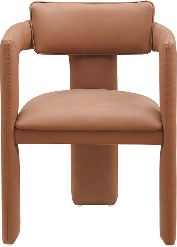 Meridian Furniture Brenda Fully Upholstered Armchair Plush Padded Seating for Modern Dining and Living Rooms Cognac Vegan Leather 11085Cognac-C