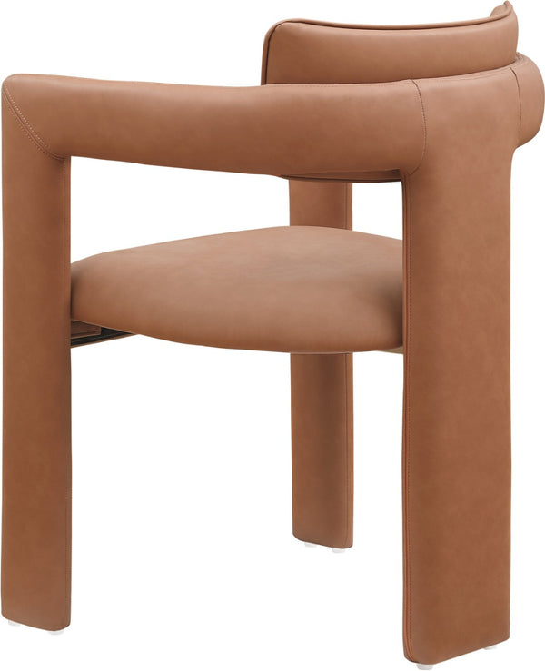 Meridian Furniture Brenda Fully Upholstered Armchair Plush Padded Seating for Modern Dining and Living Rooms Cognac Vegan Leather 11085Cognac-C