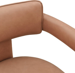 Meridian Furniture Brenda Fully Upholstered Armchair Plush Padded Seating for Modern Dining and Living Rooms Cognac Vegan Leather 11085Cognac-C