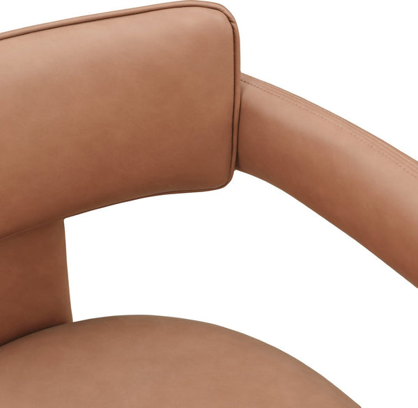 Meridian Furniture Brenda Fully Upholstered Armchair Plush Padded Seating for Modern Dining and Living Rooms Cognac Vegan Leather 11085Cognac-C