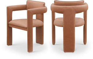 Meridian Furniture Brenda Fully Upholstered Armchair Plush Padded Seating for Modern Dining and Living Rooms Cognac Vegan Leather 11085Cognac-C