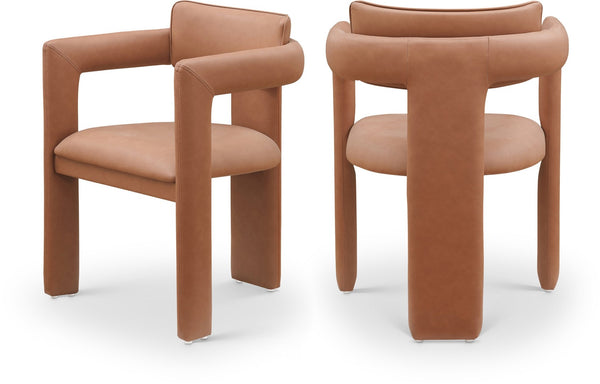 Meridian Furniture Brenda Fully Upholstered Armchair Plush Padded Seating for Modern Dining and Living Rooms Cognac Vegan Leather 11085Cognac-C