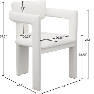 Meridian Furniture Brenda Fully Upholstered Armchair Plush Padded Seating for Modern Dining and Living Rooms Cream Vegan Leather 11085Cream-C