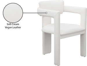 Meridian Furniture Brenda Fully Upholstered Armchair Plush Padded Seating for Modern Dining and Living Rooms Cream Vegan Leather 11085Cream-C
