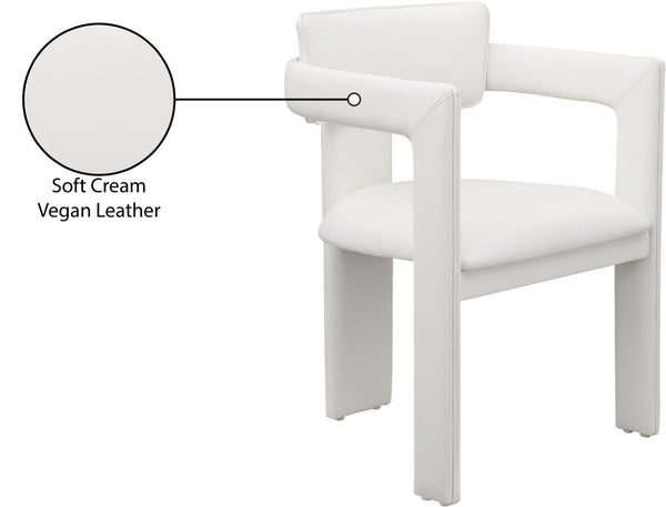 Meridian Furniture Brenda Fully Upholstered Armchair Plush Padded Seating for Modern Dining and Living Rooms Cream Vegan Leather 11085Cream-C