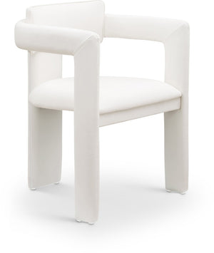 Meridian Furniture Brenda Fully Upholstered Armchair Plush Padded Seating for Modern Dining and Living Rooms Cream Vegan Leather 11085Cream-C