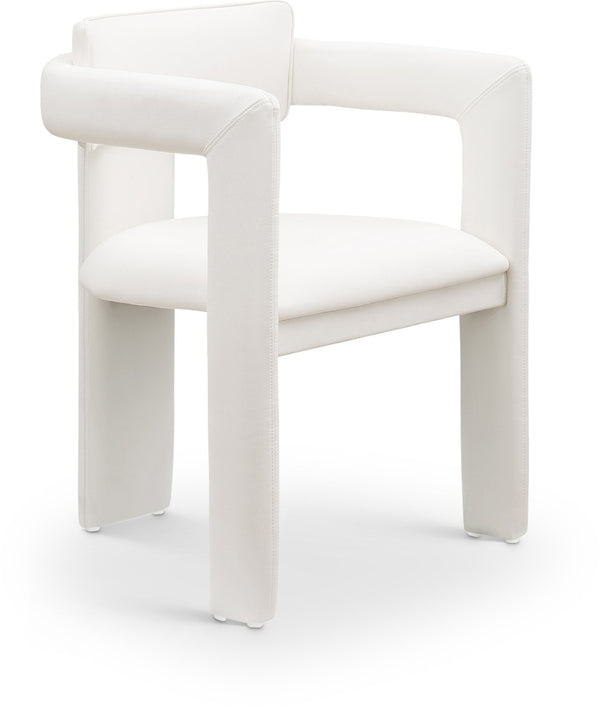 Meridian Furniture Brenda Fully Upholstered Armchair Plush Padded Seating for Modern Dining and Living Rooms Cream Vegan Leather 11085Cream-C