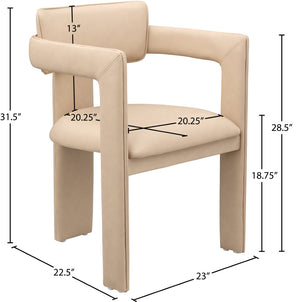 Meridian Furniture Brenda Fully Upholstered Armchair Plush Padded Seating for Modern Dining and Living Rooms Tan Vegan Leather 11085Tan-C
