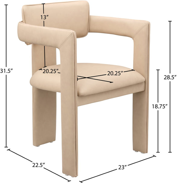 Meridian Furniture Brenda Fully Upholstered Armchair Plush Padded Seating for Modern Dining and Living Rooms Tan Vegan Leather 11085Tan-C