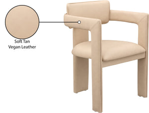 Meridian Furniture Brenda Fully Upholstered Armchair Plush Padded Seating for Modern Dining and Living Rooms Tan Vegan Leather 11085Tan-C