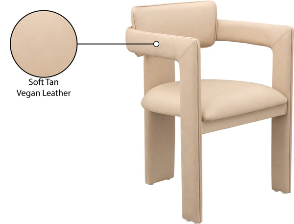 Meridian Furniture Brenda Fully Upholstered Armchair Plush Padded Seating for Modern Dining and Living Rooms Tan Vegan Leather 11085Tan-C