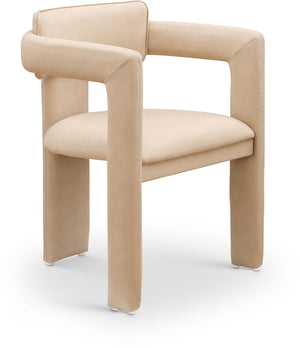 Meridian Furniture Brenda Fully Upholstered Armchair Plush Padded Seating for Modern Dining and Living Rooms Tan Vegan Leather 11085Tan-C