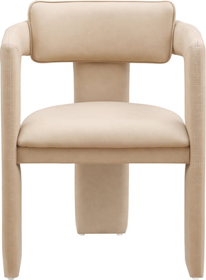 Meridian Furniture Brenda Fully Upholstered Armchair Plush Padded Seating for Modern Dining and Living Rooms Tan Vegan Leather 11085Tan-C