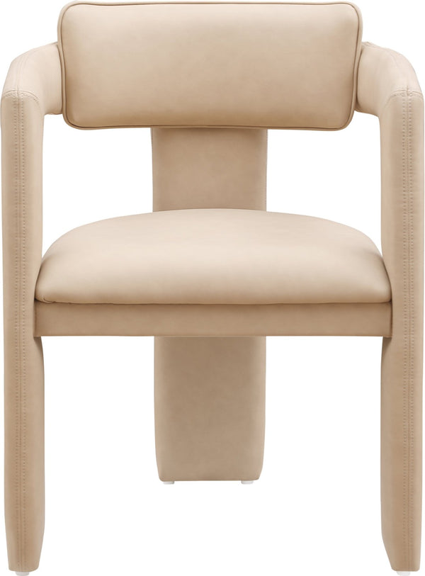 Meridian Furniture Brenda Fully Upholstered Armchair Plush Padded Seating for Modern Dining and Living Rooms Tan Vegan Leather 11085Tan-C