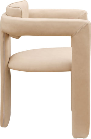 Meridian Furniture Brenda Fully Upholstered Armchair Plush Padded Seating for Modern Dining and Living Rooms Tan Vegan Leather 11085Tan-C