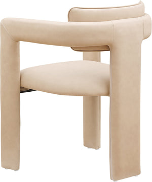 Meridian Furniture Brenda Fully Upholstered Armchair Plush Padded Seating for Modern Dining and Living Rooms Tan Vegan Leather 11085Tan-C