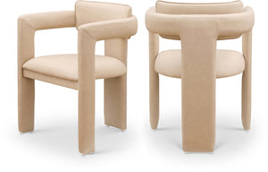 Meridian Furniture Brenda Fully Upholstered Armchair Plush Padded Seating for Modern Dining and Living Rooms Tan Vegan Leather 11085Tan-C