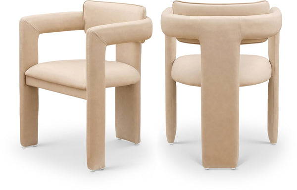 Meridian Furniture Brenda Fully Upholstered Armchair Plush Padded Seating for Modern Dining and Living Rooms Tan Vegan Leather 11085Tan-C