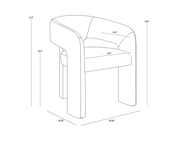 Sunpan Isidore Dining Armchair - Contemporary Comfort With Curved Backrest & Stylish Ernst Sandstone Fabric Gold Fabric 112112