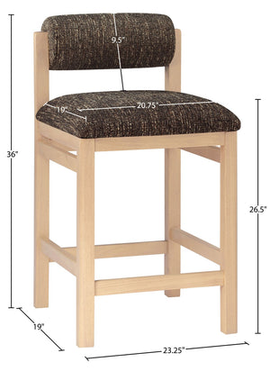 Meridian Furniture Roundhill Art Deco Counter Stool with Woven Linen Fabric and Natural Wood Frame 11086Brown-C