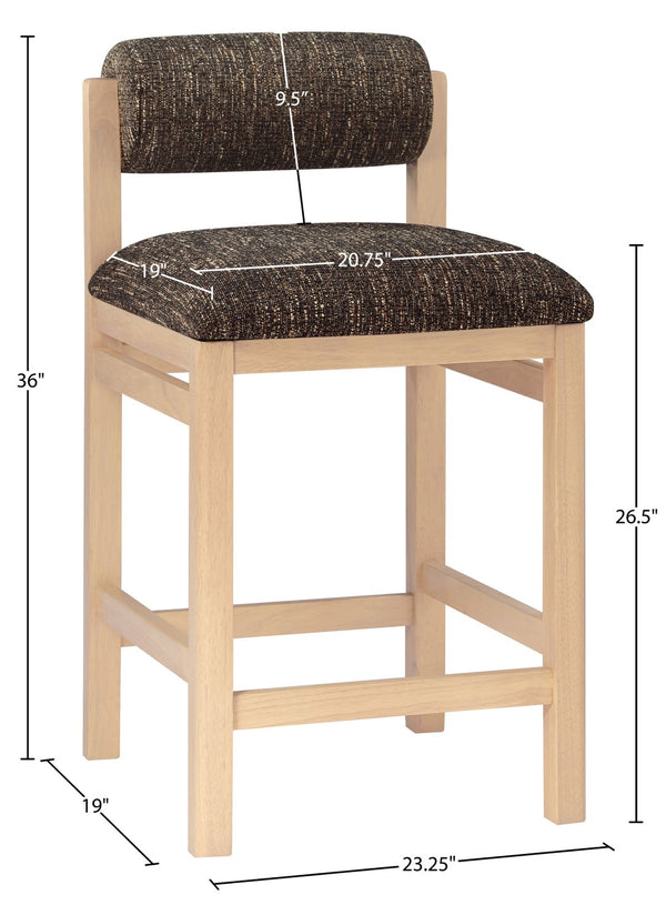 Meridian Furniture Roundhill Art Deco Counter Stool with Woven Linen Fabric and Natural Wood Frame 11086Brown-C