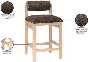 Meridian Furniture Roundhill Art Deco Counter Stool with Woven Linen Fabric and Natural Wood Frame 11086Brown-C