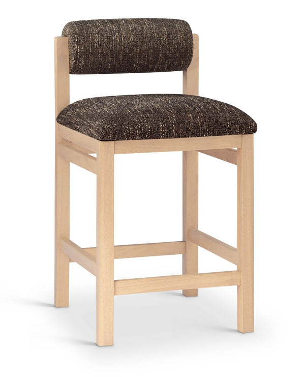 Meridian Furniture Roundhill Art Deco Counter Stool with Woven Linen Fabric and Natural Wood Frame 11086Brown-C