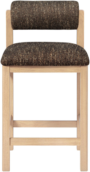 Meridian Furniture Roundhill Art Deco Counter Stool with Woven Linen Fabric and Natural Wood Frame 11086Brown-C