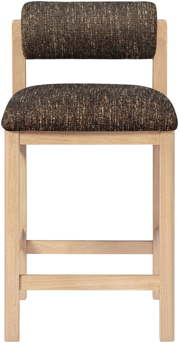 Meridian Furniture Roundhill Art Deco Counter Stool with Woven Linen Fabric and Natural Wood Frame 11086Brown-C