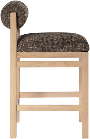 Meridian Furniture Roundhill Art Deco Counter Stool with Woven Linen Fabric and Natural Wood Frame 11086Brown-C