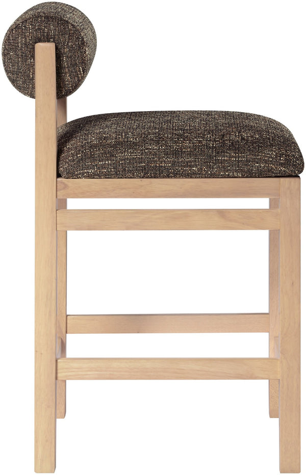Meridian Furniture Roundhill Art Deco Counter Stool with Woven Linen Fabric and Natural Wood Frame 11086Brown-C
