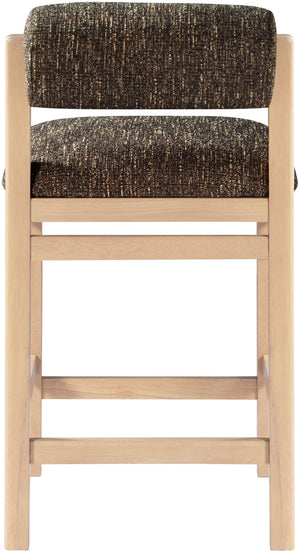 Meridian Furniture Roundhill Art Deco Counter Stool with Woven Linen Fabric and Natural Wood Frame 11086Brown-C
