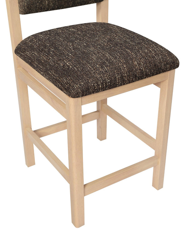 Meridian Furniture Roundhill Art Deco Counter Stool with Woven Linen Fabric and Natural Wood Frame 11086Brown-C