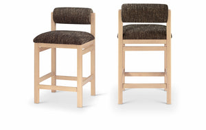 Meridian Furniture Roundhill Art Deco Counter Stool with Woven Linen Fabric and Natural Wood Frame 11086Brown-C