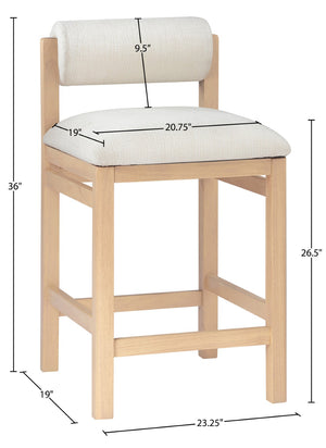 Meridian Furniture Roundhill Art Deco Counter Stool Woven Linen Polyester Seat Natural Wood Frame 11086Cream-C