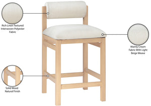 Meridian Furniture Roundhill Art Deco Counter Stool Woven Linen Polyester Seat Natural Wood Frame 11086Cream-C
