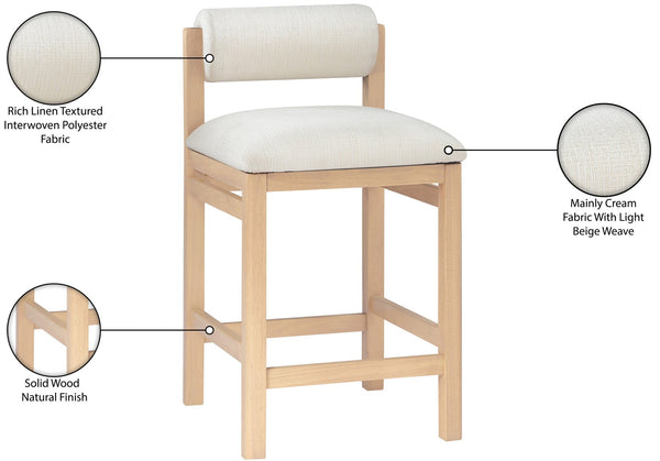 Meridian Furniture Roundhill Art Deco Counter Stool Woven Linen Polyester Seat Natural Wood Frame 11086Cream-C