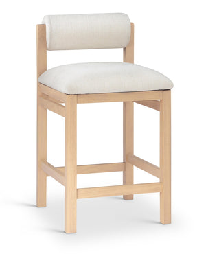 Meridian Furniture Roundhill Art Deco Counter Stool Woven Linen Polyester Seat Natural Wood Frame 11086Cream-C