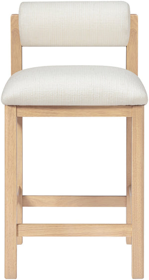 Meridian Furniture Roundhill Art Deco Counter Stool Woven Linen Polyester Seat Natural Wood Frame 11086Cream-C