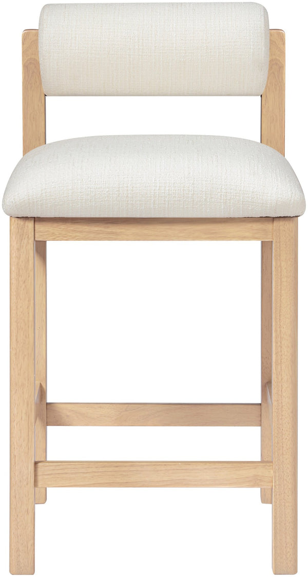 Meridian Furniture Roundhill Art Deco Counter Stool Woven Linen Polyester Seat Natural Wood Frame 11086Cream-C