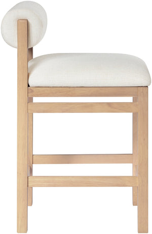 Meridian Furniture Roundhill Art Deco Counter Stool Woven Linen Polyester Seat Natural Wood Frame 11086Cream-C