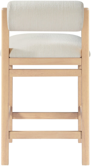 Meridian Furniture Roundhill Art Deco Counter Stool Woven Linen Polyester Seat Natural Wood Frame 11086Cream-C