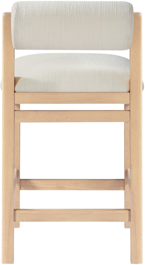 Meridian Furniture Roundhill Art Deco Counter Stool Woven Linen Polyester Seat Natural Wood Frame 11086Cream-C