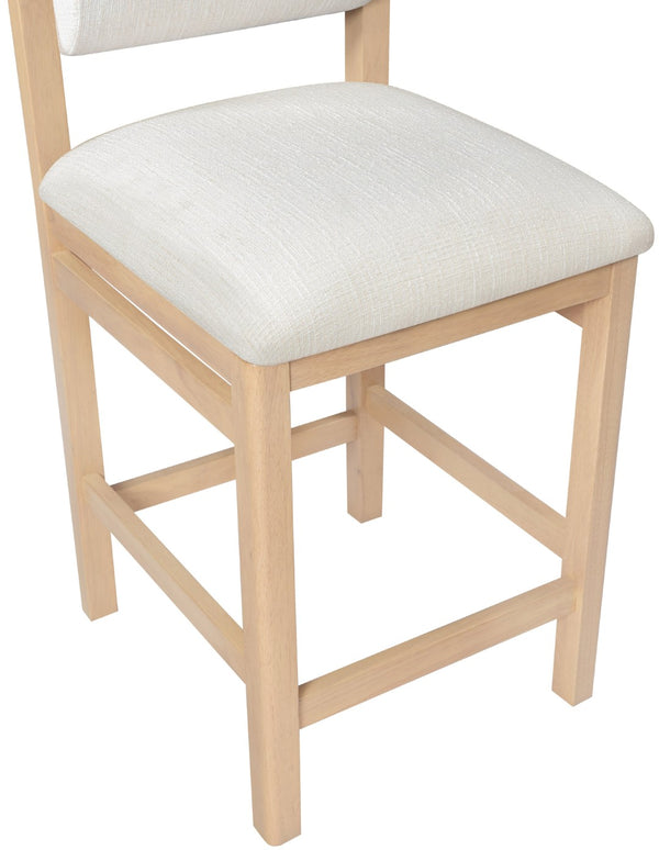 Meridian Furniture Roundhill Art Deco Counter Stool Woven Linen Polyester Seat Natural Wood Frame 11086Cream-C