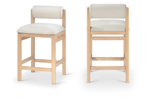 Meridian Furniture Roundhill Art Deco Counter Stool Woven Linen Polyester Seat Natural Wood Frame 11086Cream-C